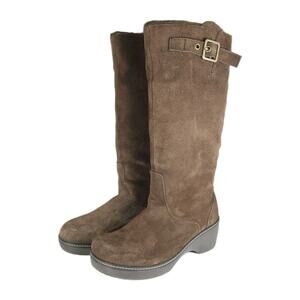 Crocs Women's US10 Brown Suede Pull On Wedge Knee High Riding Boots